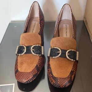 ANTONIO MELANI Tan and Black Women's Loafers